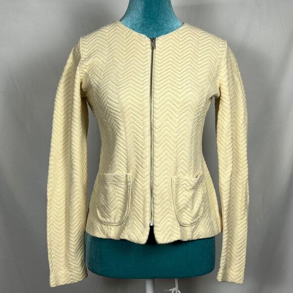 Anthropologie Rosie Neira 100% Cotton Cream Chevron Knit Jacket - Picture 1 of 8